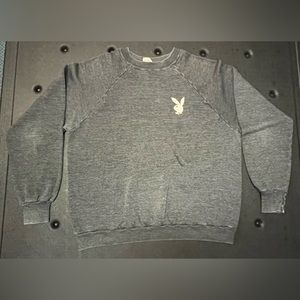 Vintage 70s Playboy Bunny Logo Dark Gray Crewneck Sweater Sweatshirt L (42-44)